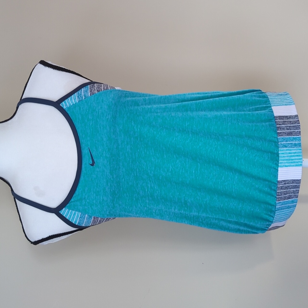 Nike Heathered Striped Racerback Padded Athletic Tank Top LARGE Blue White